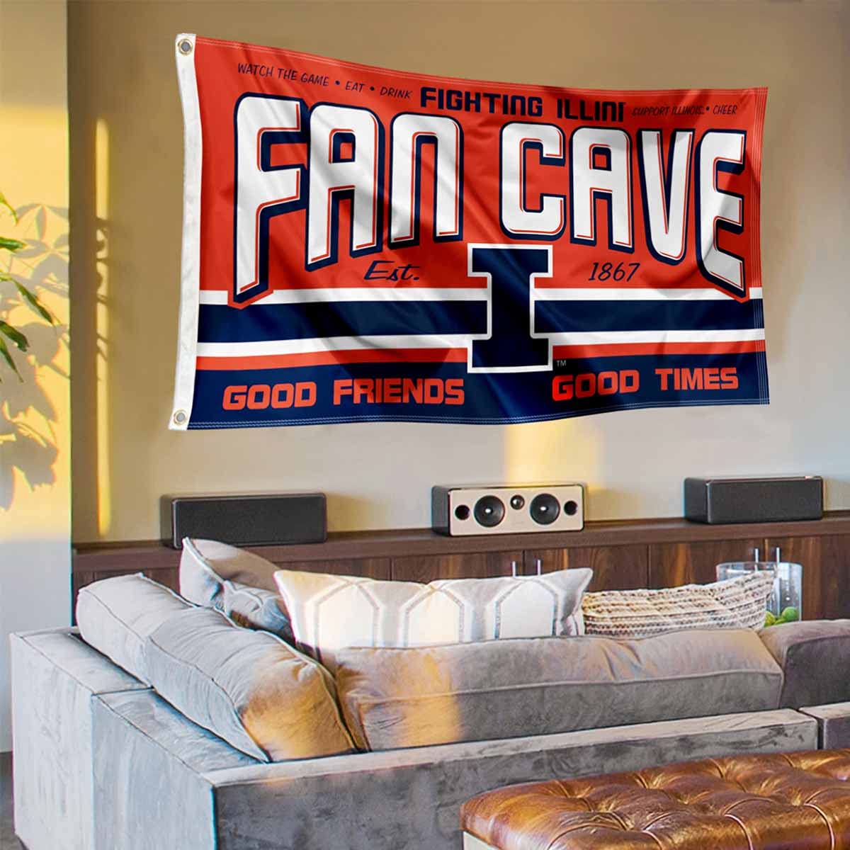 Illinois Fighting Illini Fan Man Cave Banner Flag - Sports Collectibles, Sports Memorabilia, Sports Fan Shop, Sports Gifts