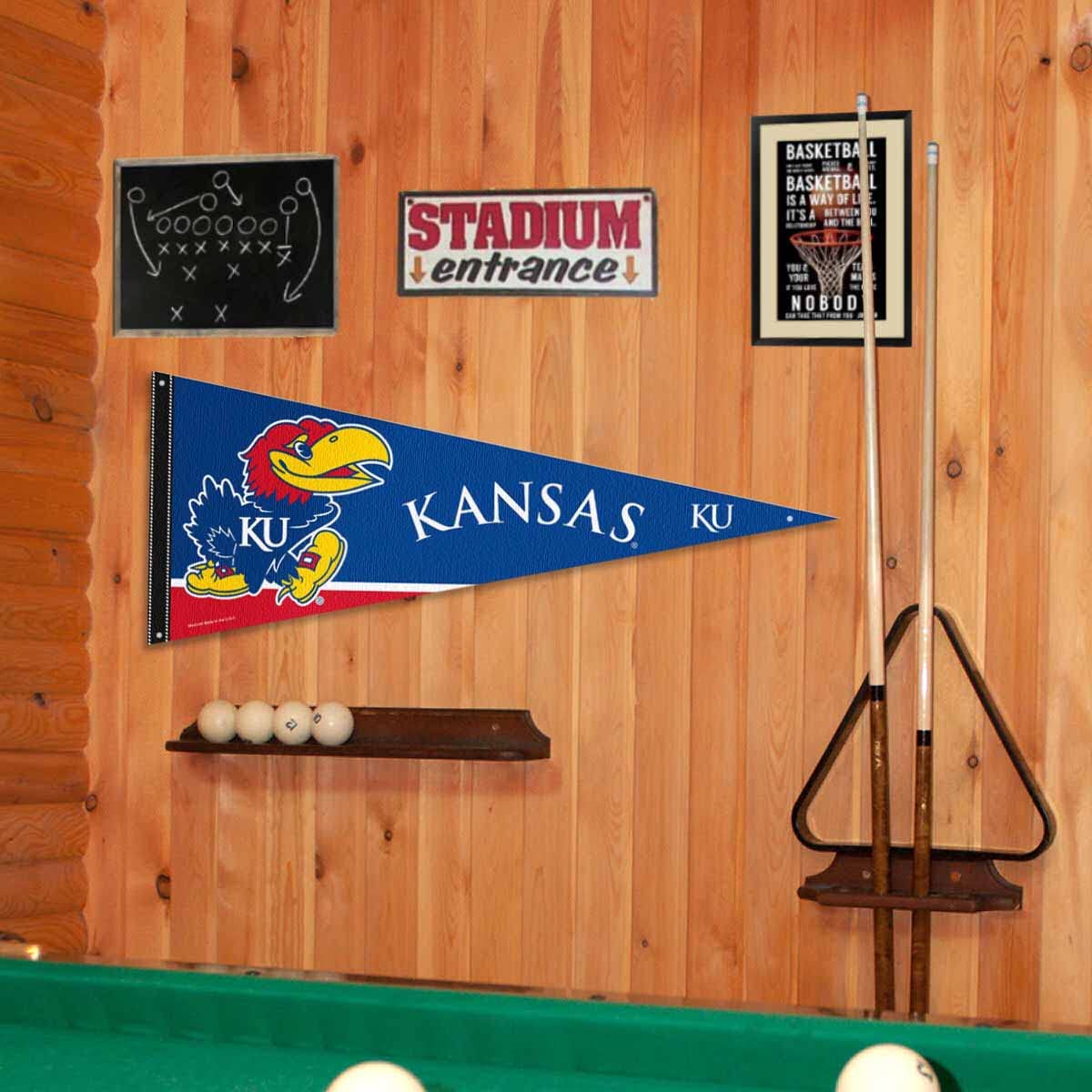 College Flags & Banners Co. Kansas KU Jayhawks Pennant Flag and Wall Tack Mount Pads - Sports Collectibles, Sports Memorabilia, Sports Fan Shop, Sports Gifts