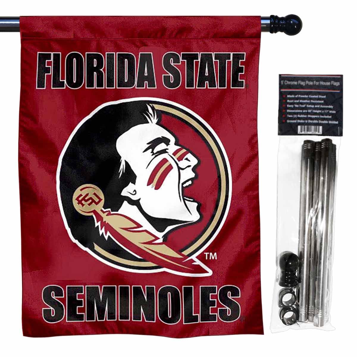 College Flags & Banners Co. Florida State University House Flag with Flag Pole Set - Sports Collectibles, Sports Memorabilia, Sports Fan Shop, Sports Gifts