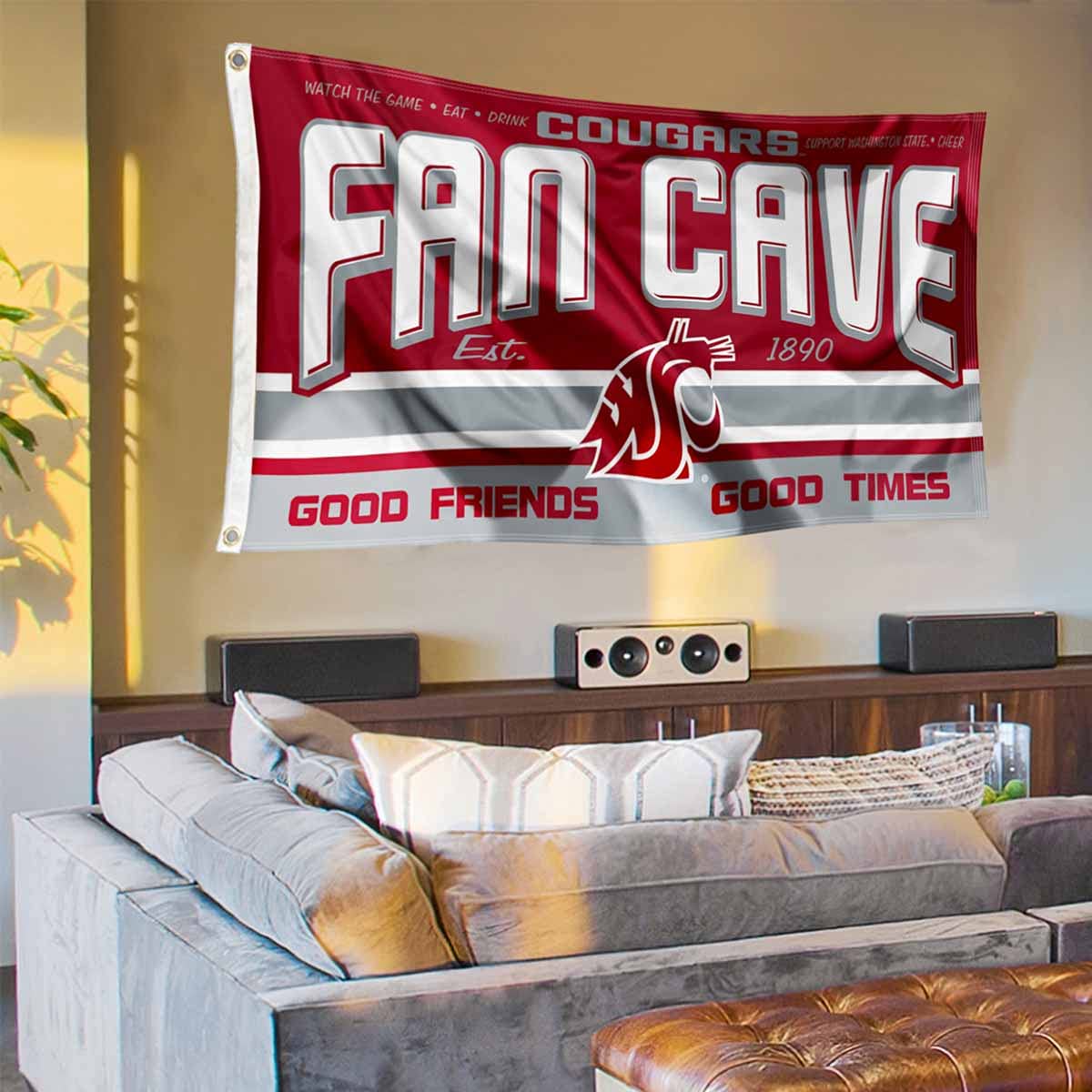 Washington State Cougars Fan Man Cave Banner Flag - Sports Collectibles, Sports Memorabilia, Sports Fan Shop, Sports Gifts