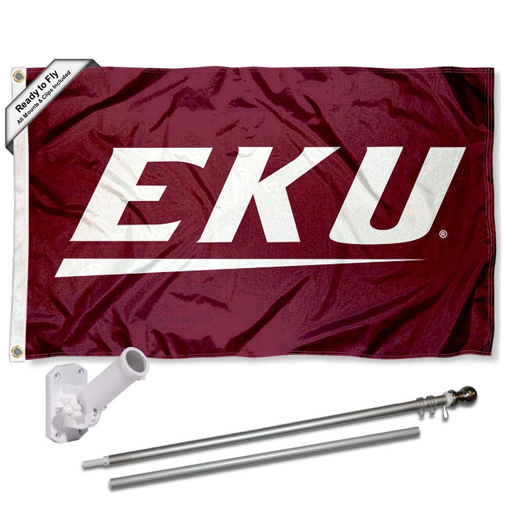College Flags & Banners Co. Eastern Kentucky Colonels New Logo Flag and Pole Bracket Mount Bundle - Sports Collectibles, Sports Memorabilia, Sports Fan Shop, Sports Gifts