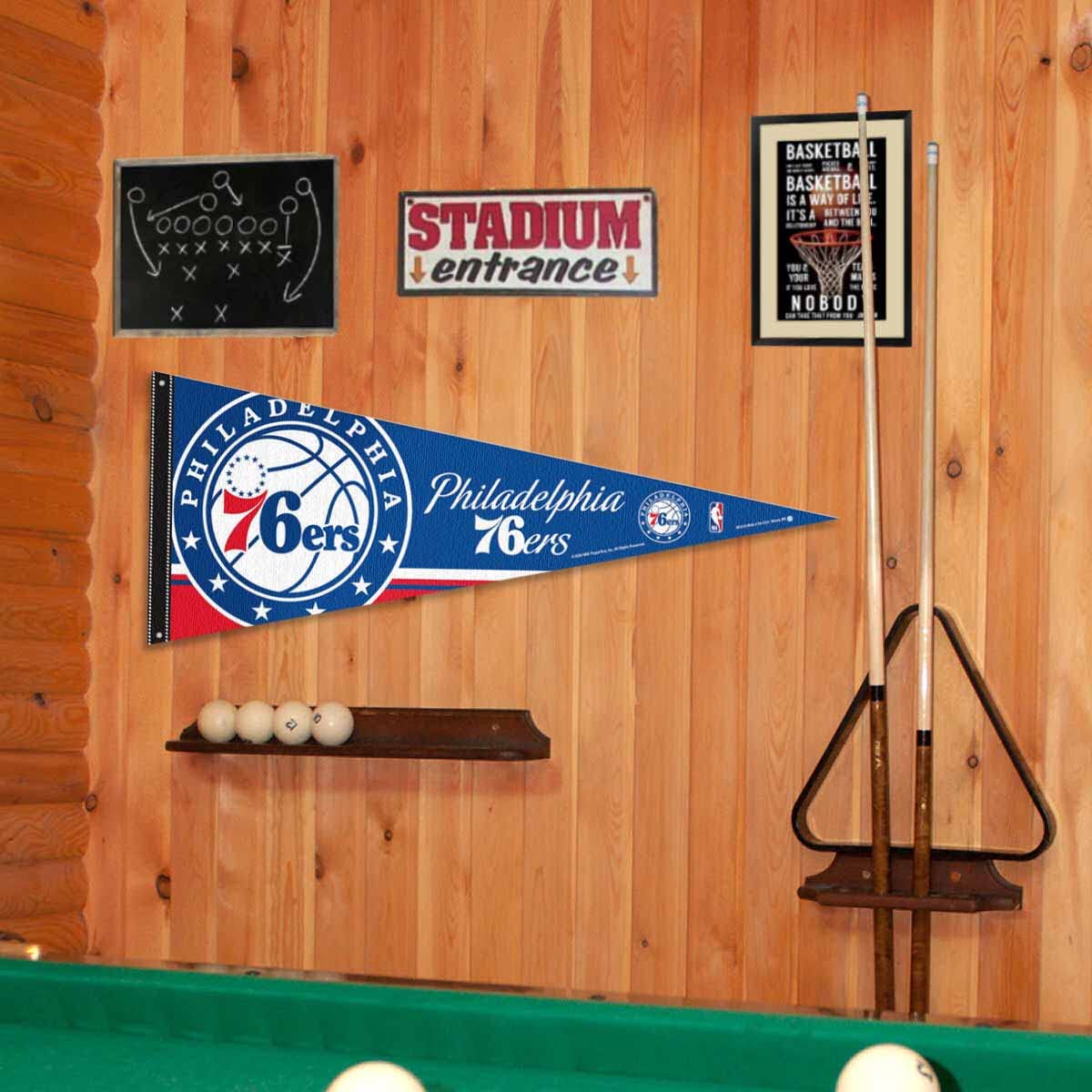 Philadelphia 76ers Pennant Flag and Wall Tack Pads Mounts - Sports Collectibles, Sports Memorabilia, Sports Fan Shop, Sports Gifts