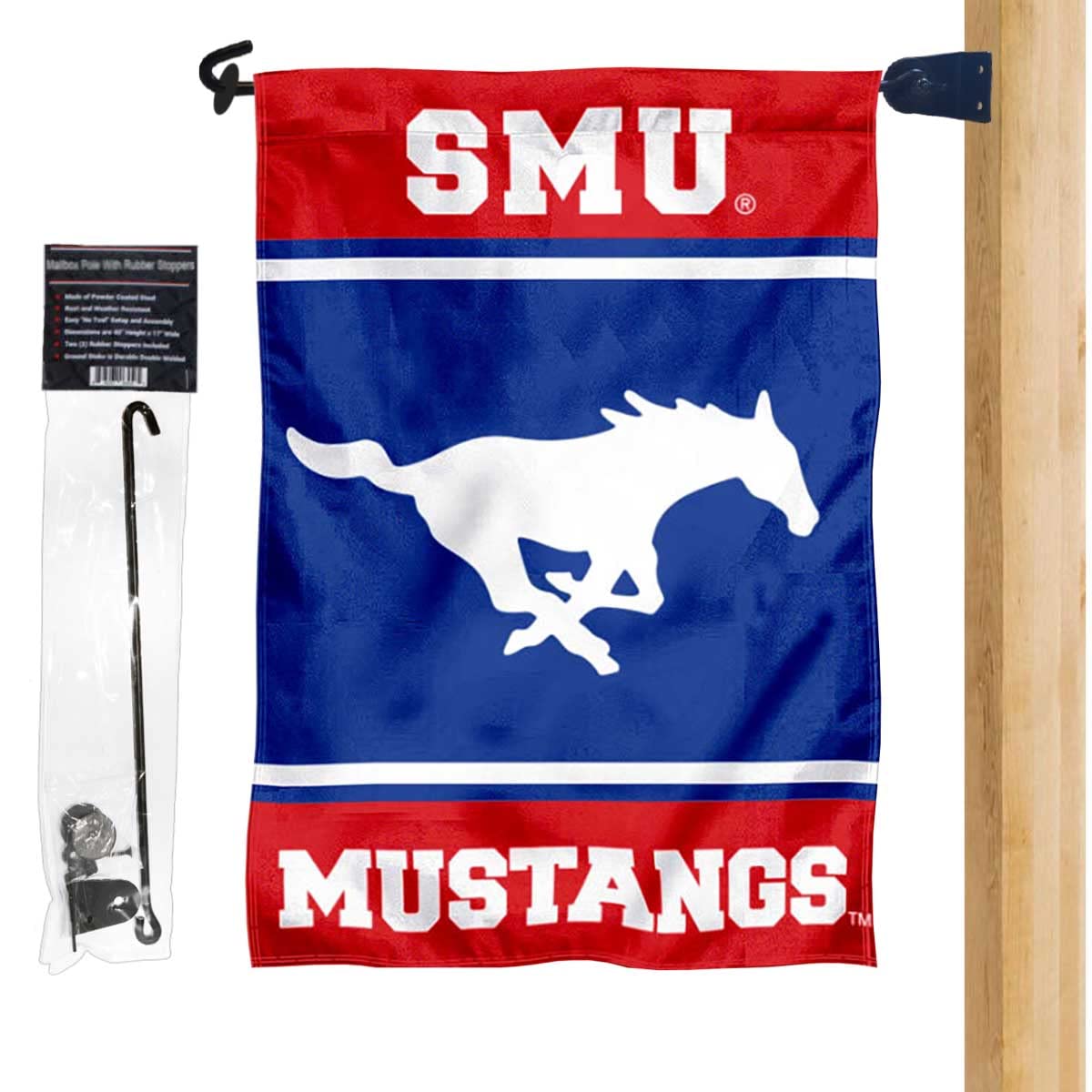 Southern Methodist Mustangs Garden Flag and Mailbox Post Pole Mount Holder Set - Sports Collectibles, Sports Memorabilia, Sports Fan Shop, Sports Gifts