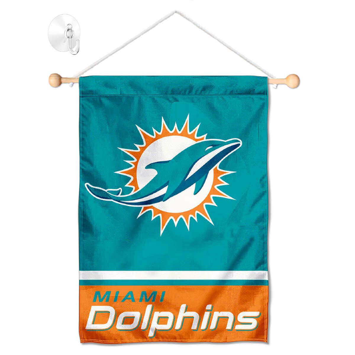 Miami Dolphins Banner Window Wall Hanging Flag with Suction Cup - Sports Collectibles, Sports Memorabilia, Sports Fan Shop, Sports Gifts