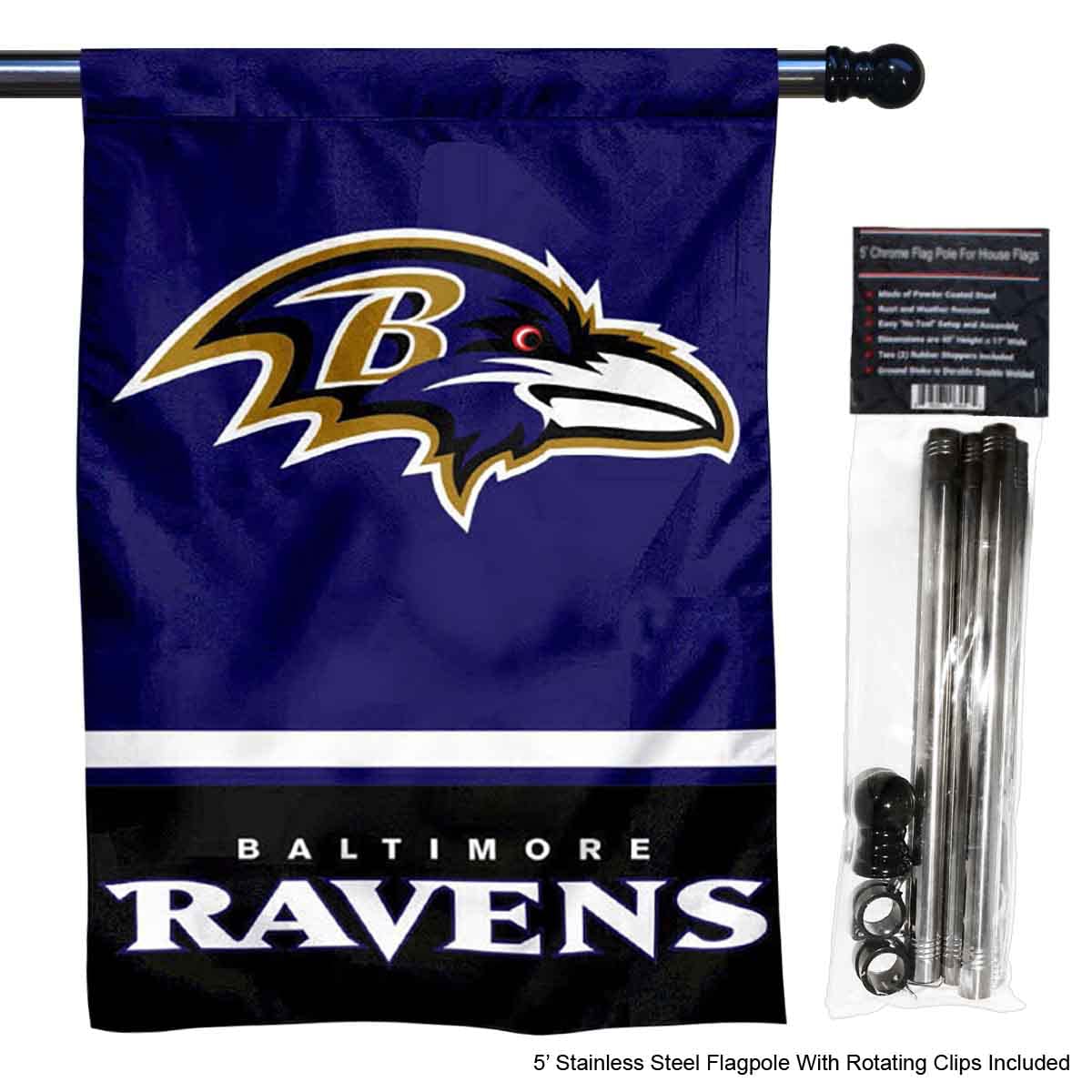 WinCraft Ravens Banner House Flag and 5 Foot Flagpole Set - Sports Collectibles, Sports Memorabilia, Sports Fan Shop, Sports Gifts