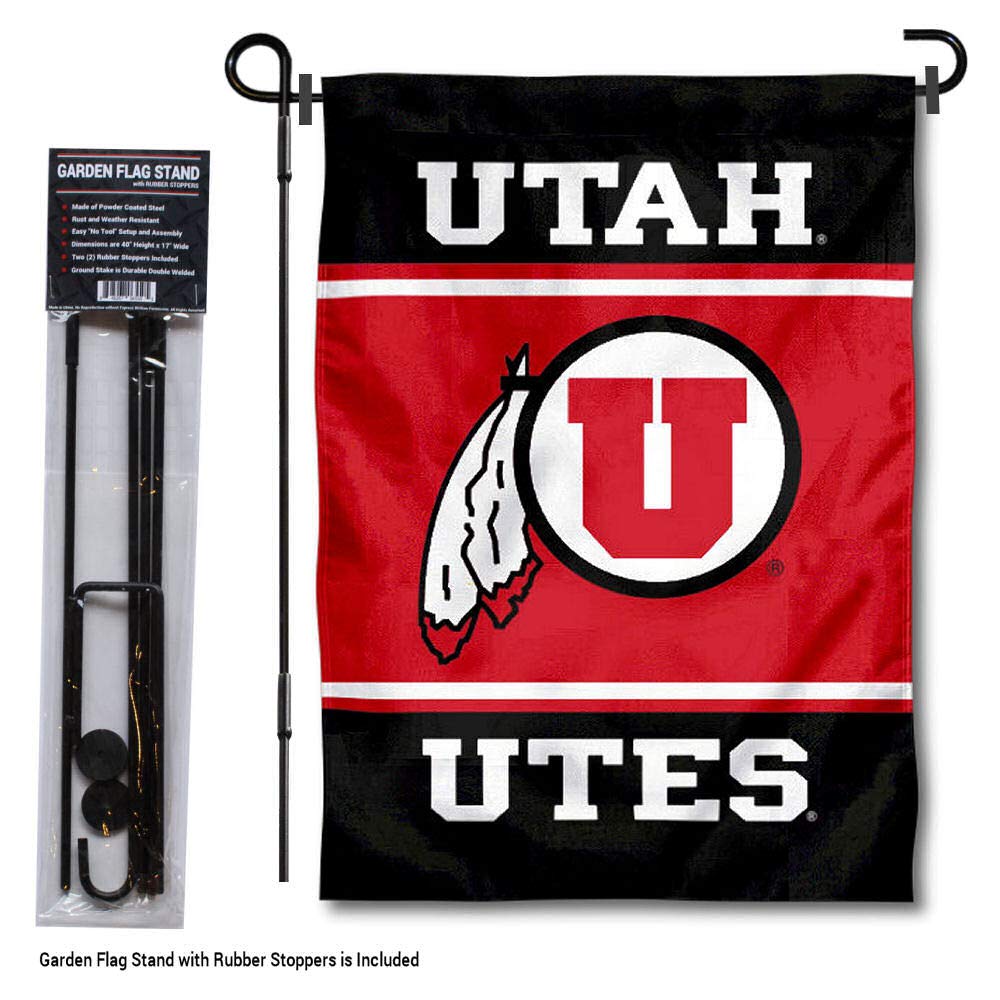 College Flags & Banners Co. Utah Garden Flag with Stand Holder - Sports Collectibles, Sports Memorabilia, Sports Fan Shop, Sports Gifts