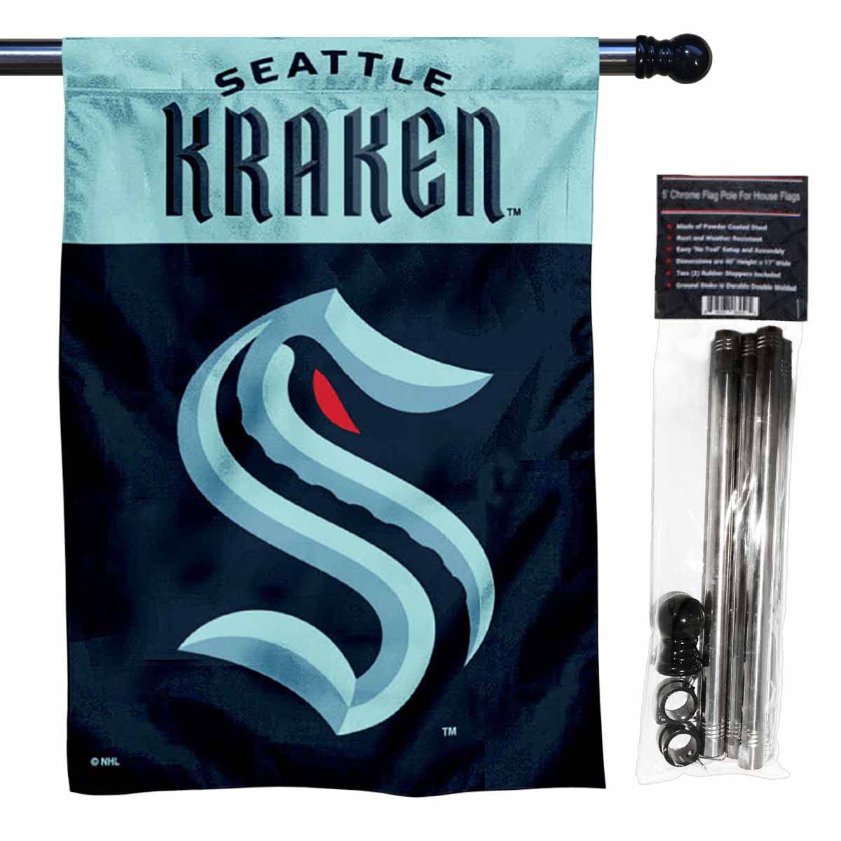 WinCraft Kraken Banner House Flag and 5 Foot Flagpole Set - Sports Collectibles, Sports Memorabilia, Sports Fan Shop, Sports Gifts