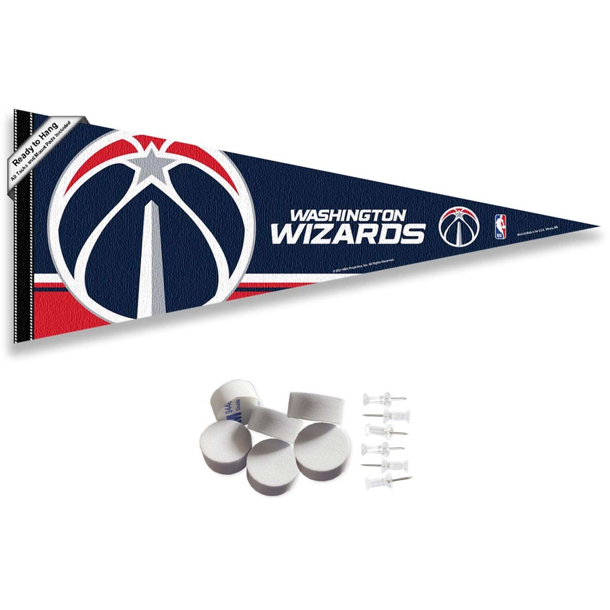 Washington Wizards Pennant Flag and Wall Tack Pads Mounts - Sports Collectibles, Sports Memorabilia, Sports Fan Shop, Sports Gifts