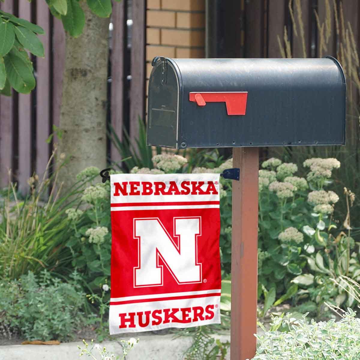 Nebraska Cornhuskers Garden Flag and Mailbox Post Pole Mount Holder Set - Sports Collectibles, Sports Memorabilia, Sports Fan Shop, Sports Gifts