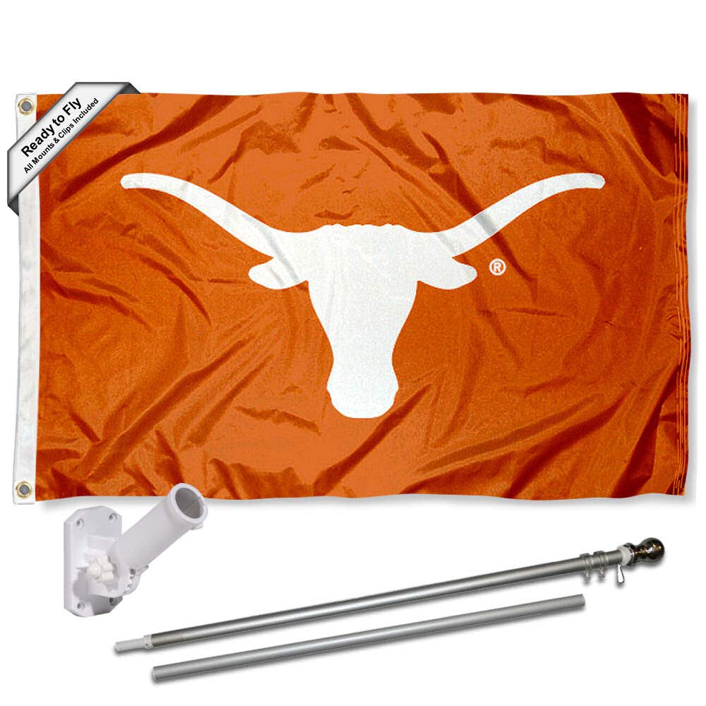 College Flags & Banners Co. Texas Longhorns Bevo Flag with Pole and Bracket Kit - Sports Collectibles, Sports Memorabilia, Sports Fan Shop, Sports Gifts