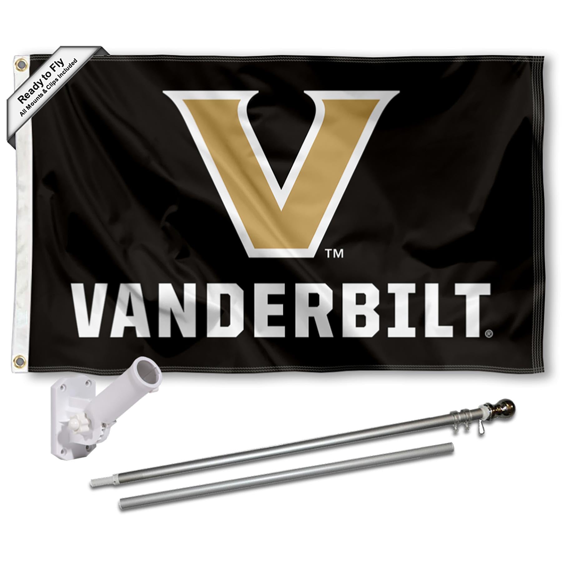 College Flags & Banners Co. Vanderbilt Commodores Flag with Pole and Bracket Holder University Set - Sports Collectibles, Sports Memorabilia, Sports Fan Shop, Sports Gifts