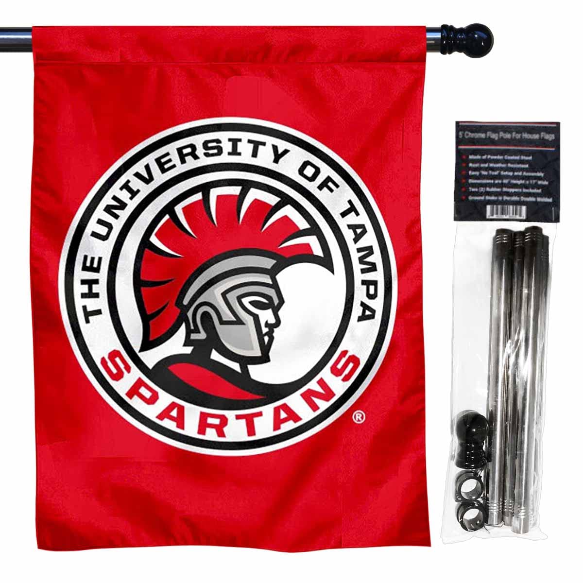 College Flags & Banners Co. Tampa Spartans Logo Double Sided House Flag with Flag Pole Set - Sports Collectibles, Sports Memorabilia, Sports Fan Shop, Sports Gifts
