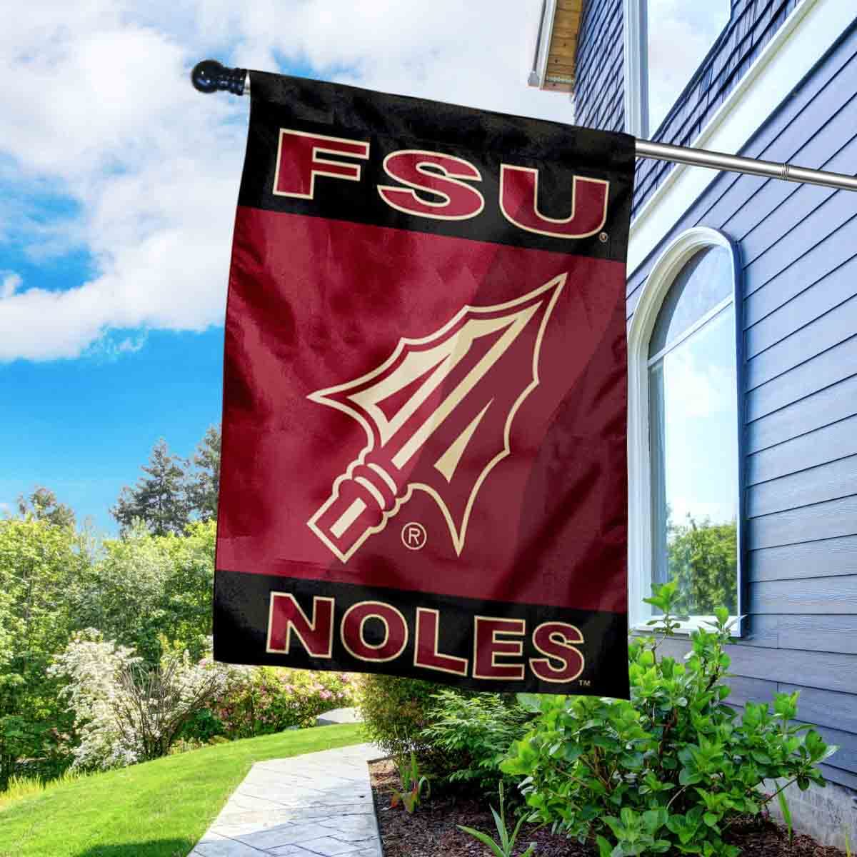 College Flags & Banners Co. FSU Seminoles Spearhead Logo Two Sided House Flag with Flag Pole Set - Sports Collectibles, Sports Memorabilia, Sports Fan Shop, Sports Gifts