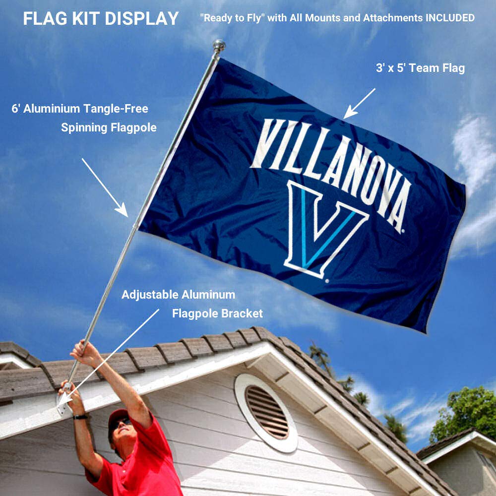 College Flags & Banners Co. Villanova Wildcats Flag with Pole and Bracket Complete Set - Sports Collectibles, Sports Memorabilia, Sports Fan Shop, Sports Gifts