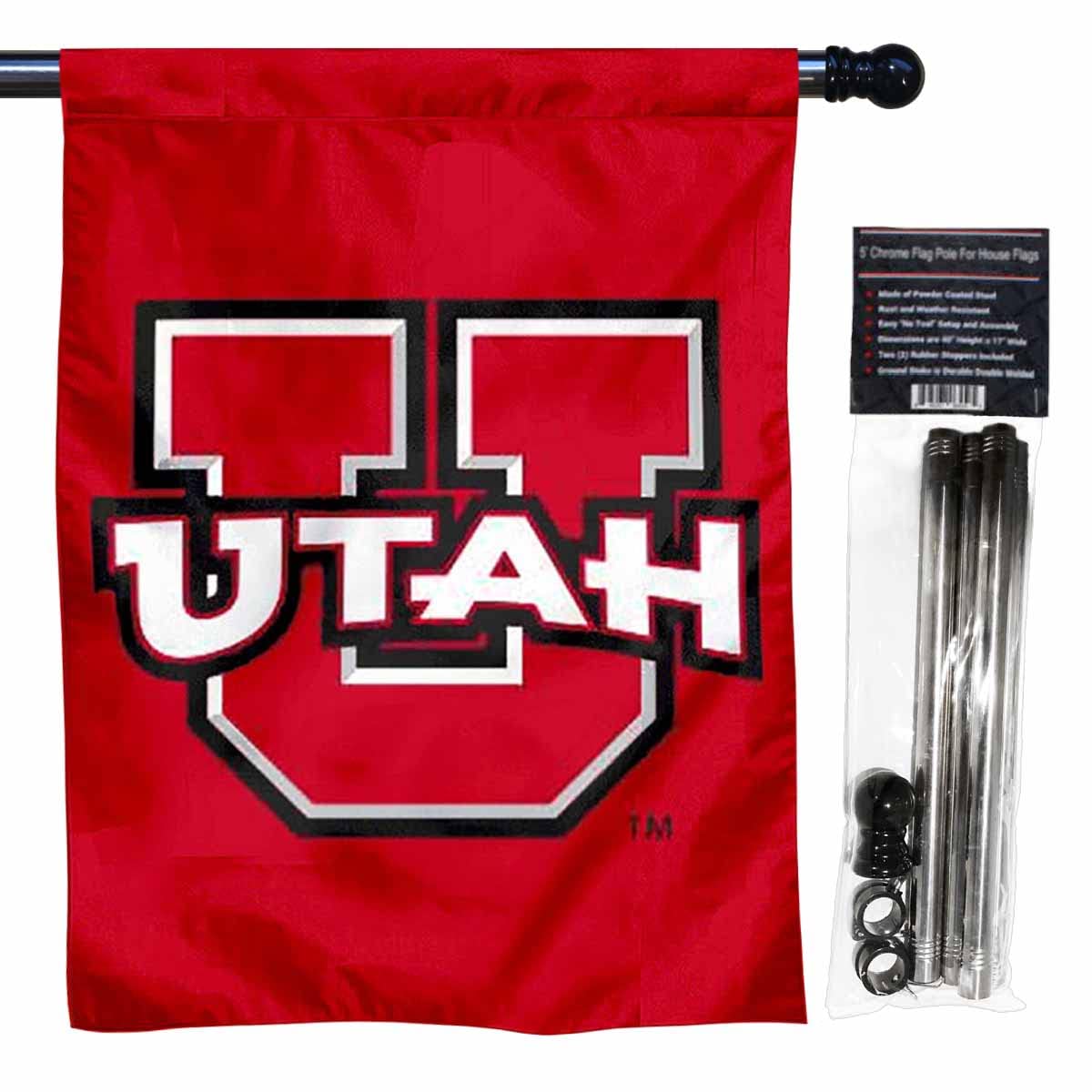 College Flags & Banners Co. Utah Utes Red Banner Flag with Flag Pole Set - Sports Collectibles, Sports Memorabilia, Sports Fan Shop, Sports Gifts