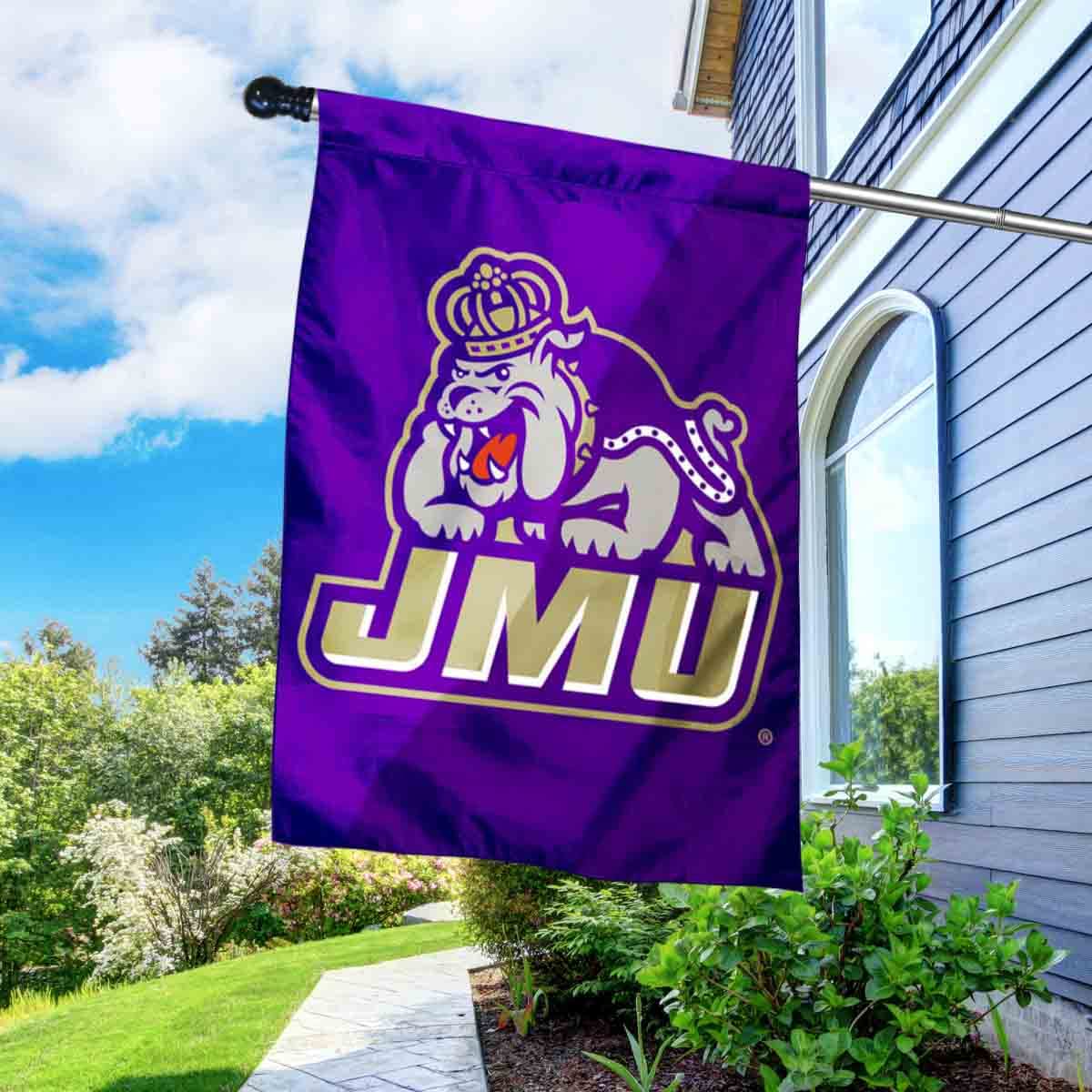 College Flags & Banners Co. James Madison Dukes New Logo Double Sided House Flag with Flag Pole Set - Sports Collectibles, Sports Memorabilia, Sports Fan Shop, Sports Gifts