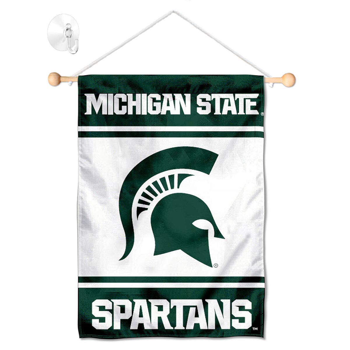 College Flags & Banners Co. Michigan State Spartans Window Wall Banner Hanging Flag with Suction Cup - Sports Collectibles, Sports Memorabilia, Sports Fan Shop, Sports Gifts