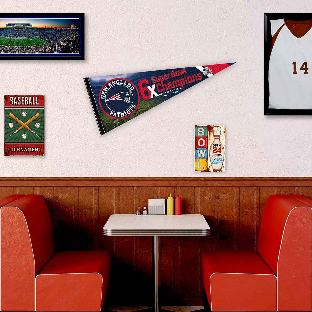 WinCraft New England Patriots 6 Time Bowl Champions Pennant Banner Flag - Sports Collectibles, Sports Memorabilia, Sports Fan Shop, Sports Gifts