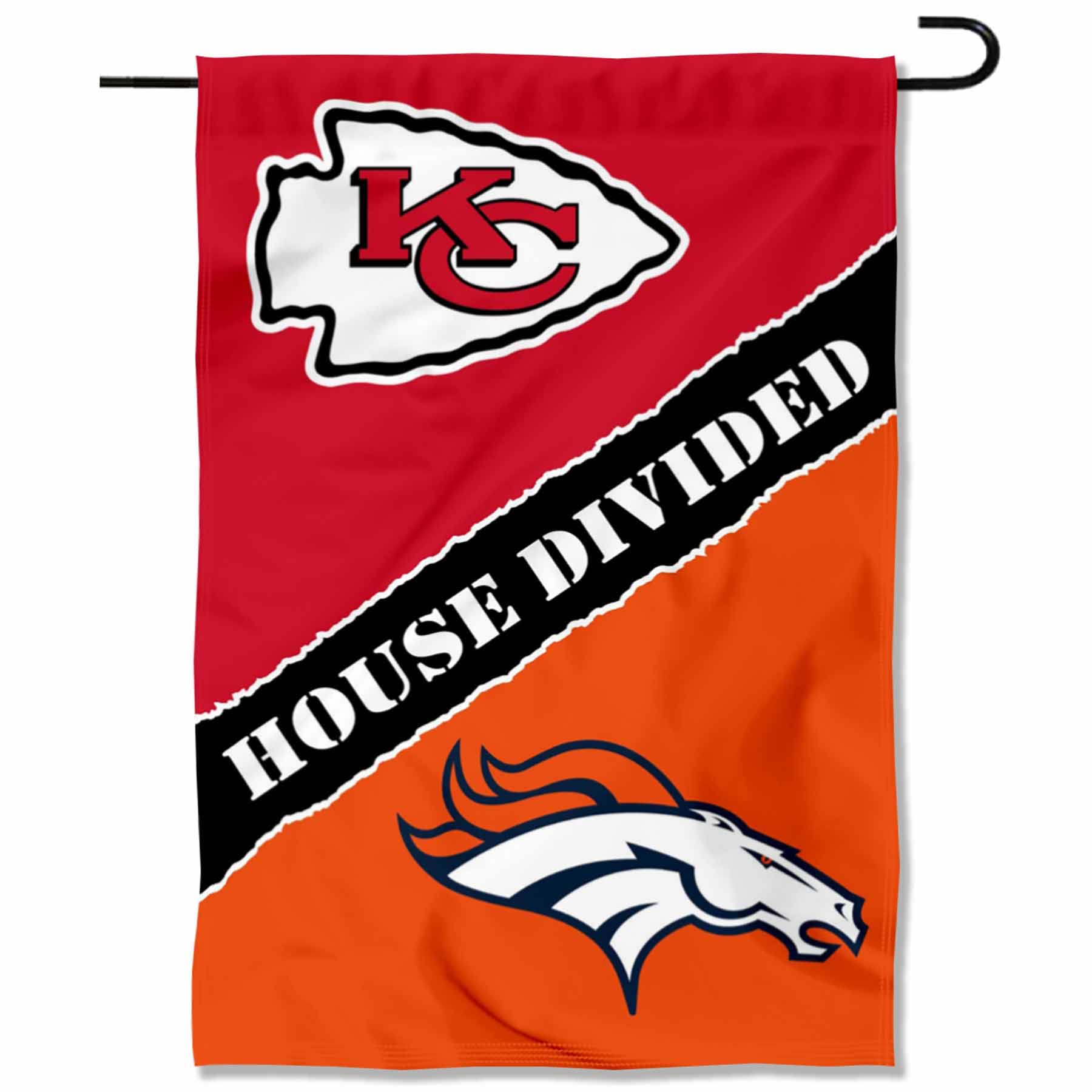 WinCraft House Divided Chiefs and Broncos Double Sided Garden Flag - Sports Collectibles, Sports Memorabilia, Sports Fan Shop, Sports Gifts