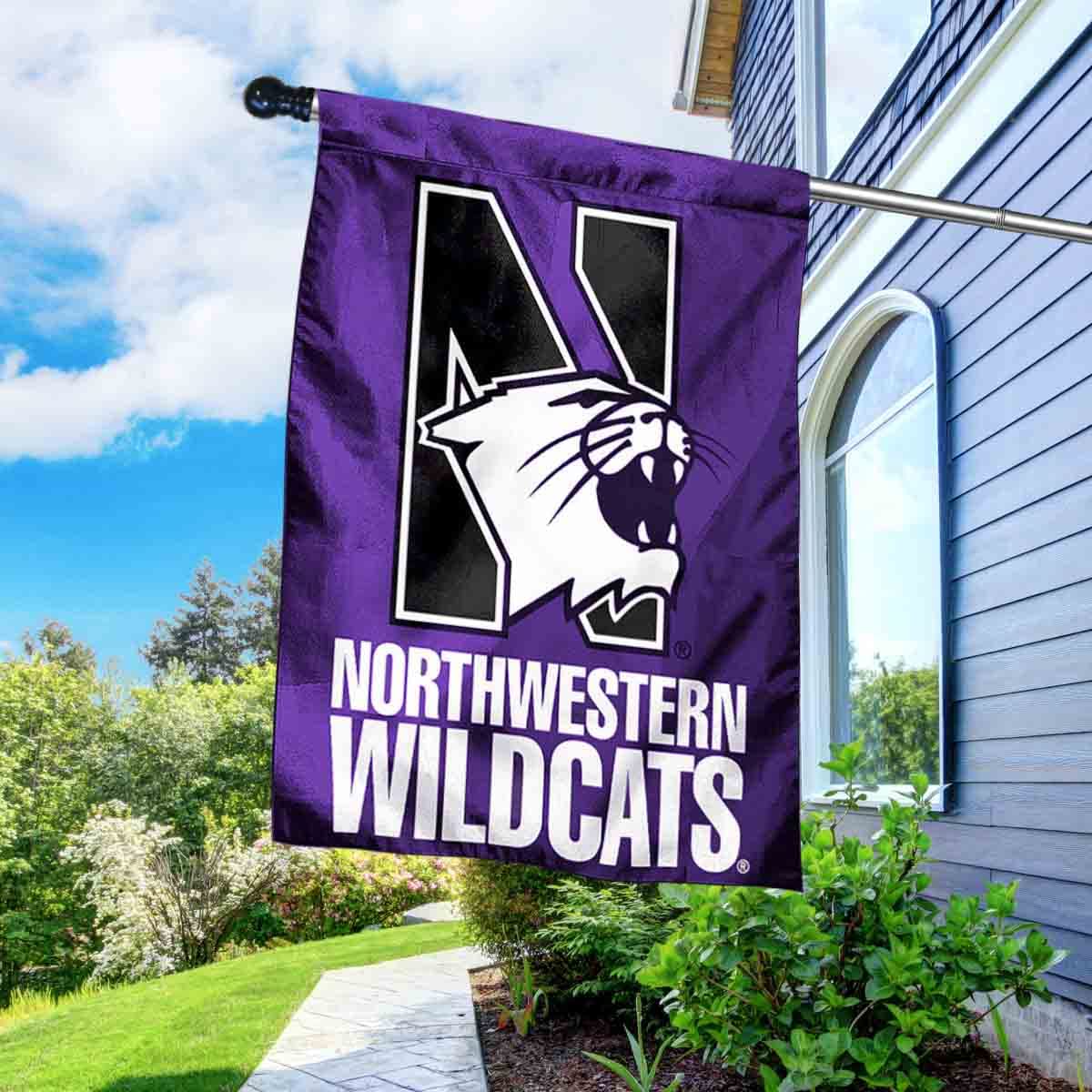 College Flags & Banners Co. Northwestern Wildcats House Flag with Flag Pole Set - Sports Collectibles, Sports Memorabilia, Sports Fan Shop, Sports Gifts