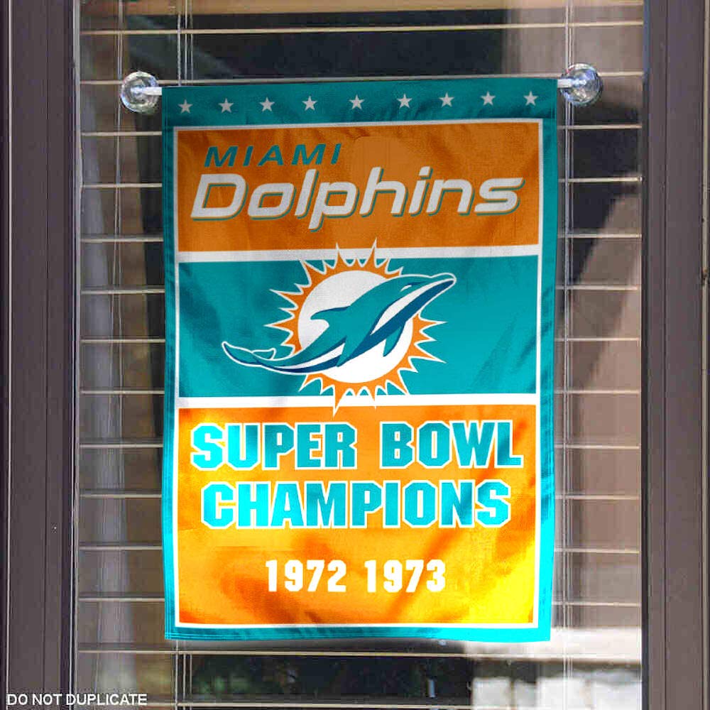 WinCraft Miami Dolphins 2 Time Super Bowl Champions Double Sided Garden Flag - Sports Collectibles, Sports Memorabilia, Sports Fan Shop, Sports Gifts