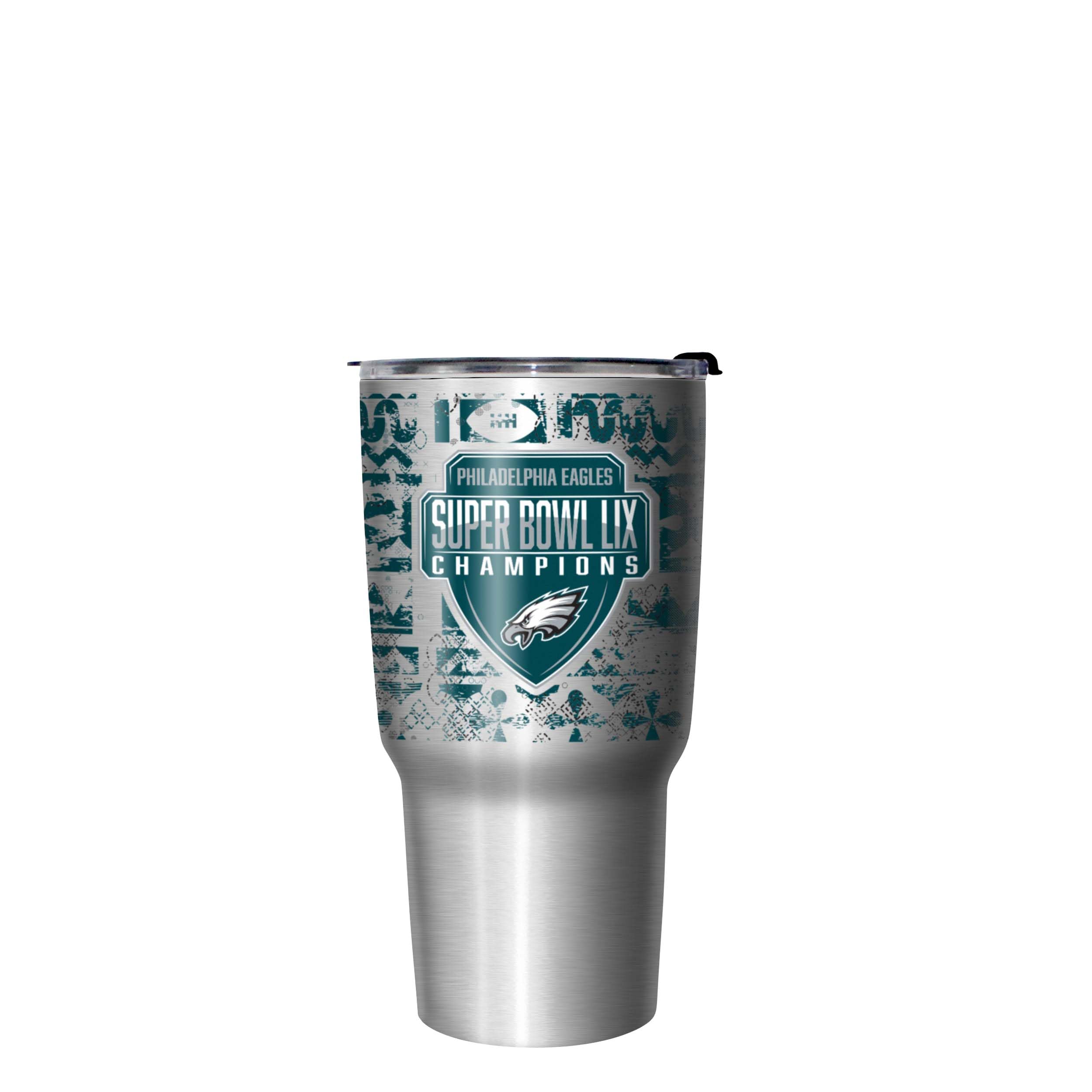 FOCO Philadelphia Eagles NFL Super Bowl LIX Champions 27 oz Stainless Steel Tumbler - Stencil Silver - Sports Collectibles, Sports Memorabilia, Sports Fan Shop, Sports Gifts