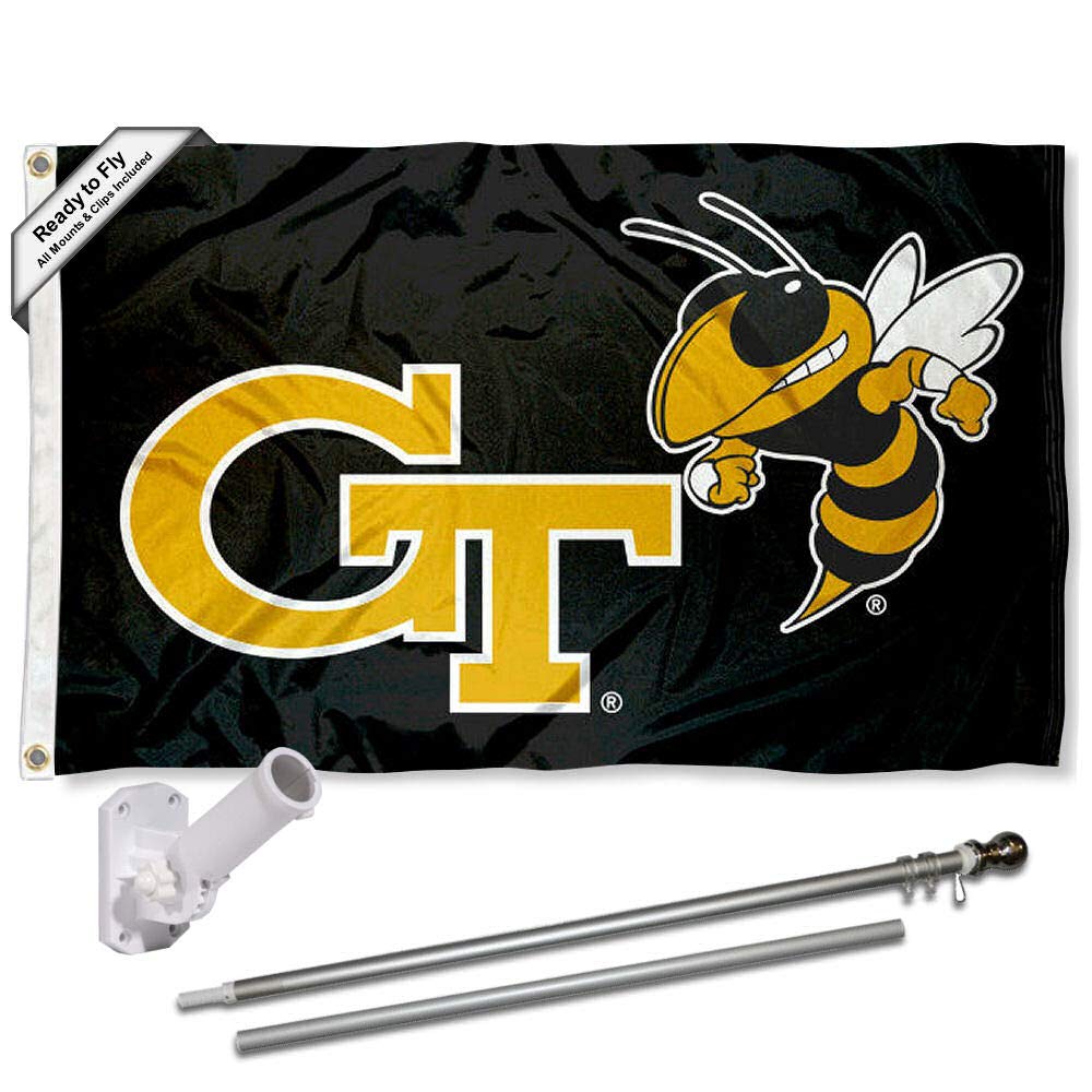 College Flags & Banners Co. Georgia Tech Yellow Jackets Black Flag with Pole and Bracket Complete Set - Sports Collectibles, Sports Memorabilia, Sports Fan Shop, Sports Gifts