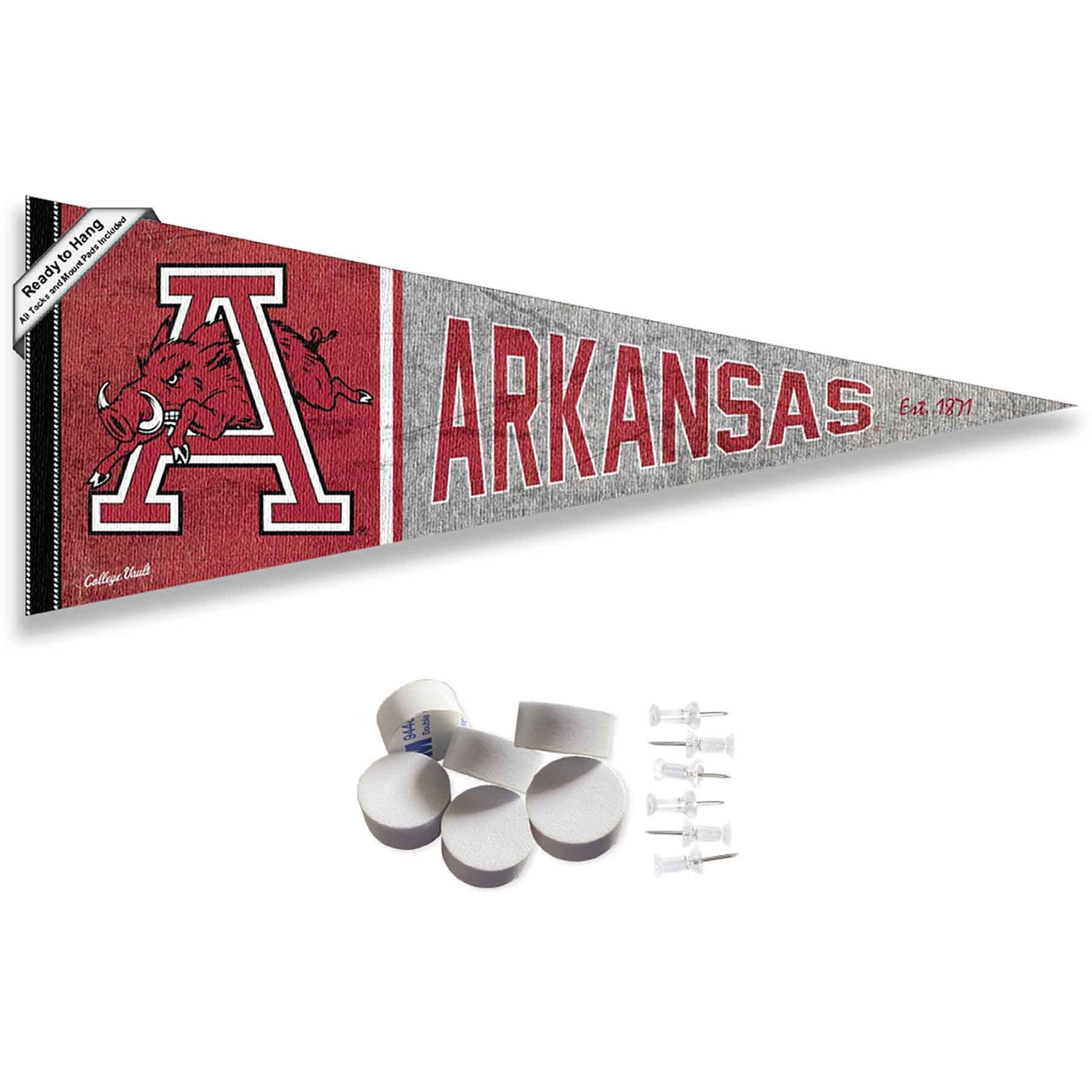 College Flags & Banners Co. Arkansas Razorbacks Retro Throwback Vintage Pennant Flag and Wall Tack Mount Pads - Sports Collectibles, Sports Memorabilia, Sports Fan Shop, Sports Gifts