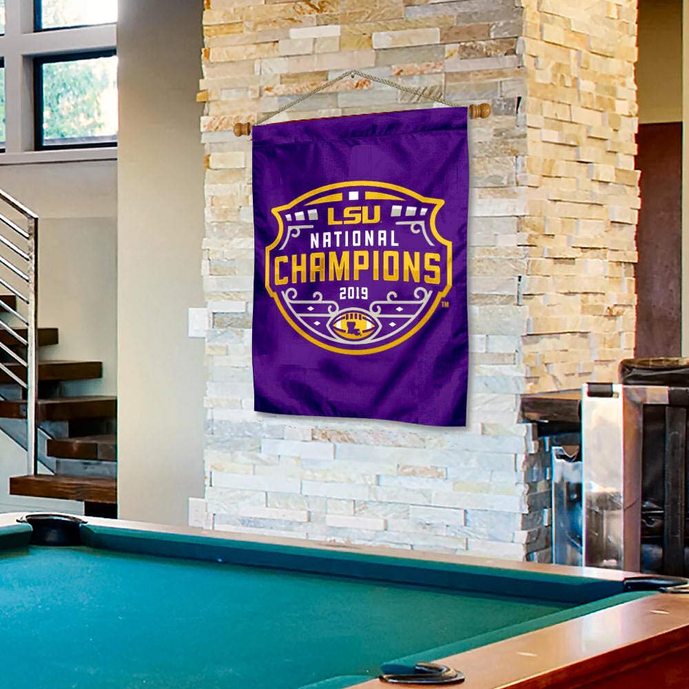 Louisiana State LSU Tigers 2019 College Football Champions Double Sided House Flag and Wood Banner Pole Set - Sports Collectibles, Sports Memorabilia, Sports Fan Shop, Sports Gifts