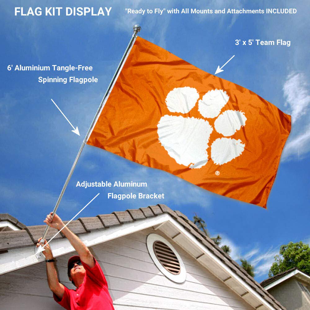 College Flags & Banners Co. Clemson Tigers Orange Flag with Pole and Bracket Kit - Sports Collectibles, Sports Memorabilia, Sports Fan Shop, Sports Gifts