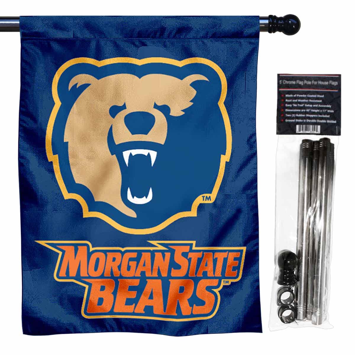 College Flags & Banners Co. Morgan State MSU Bears House Flag with Pole Set - Sports Collectibles, Sports Memorabilia, Sports Fan Shop, Sports Gifts
