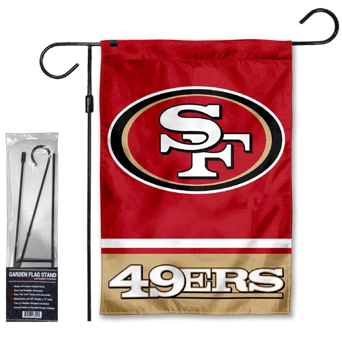 WinCraft 49ers Garden Flag and Stand Pole Holder Mount - Sports Collectibles, Sports Memorabilia, Sports Fan Shop, Sports Gifts