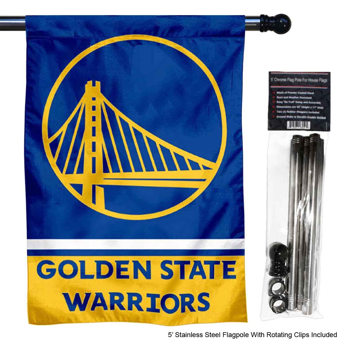 WinCraft Warriors Banner House Flag and 5 Foot Flagpole Set - Sports Collectibles, Sports Memorabilia, Sports Fan Shop, Sports Gifts