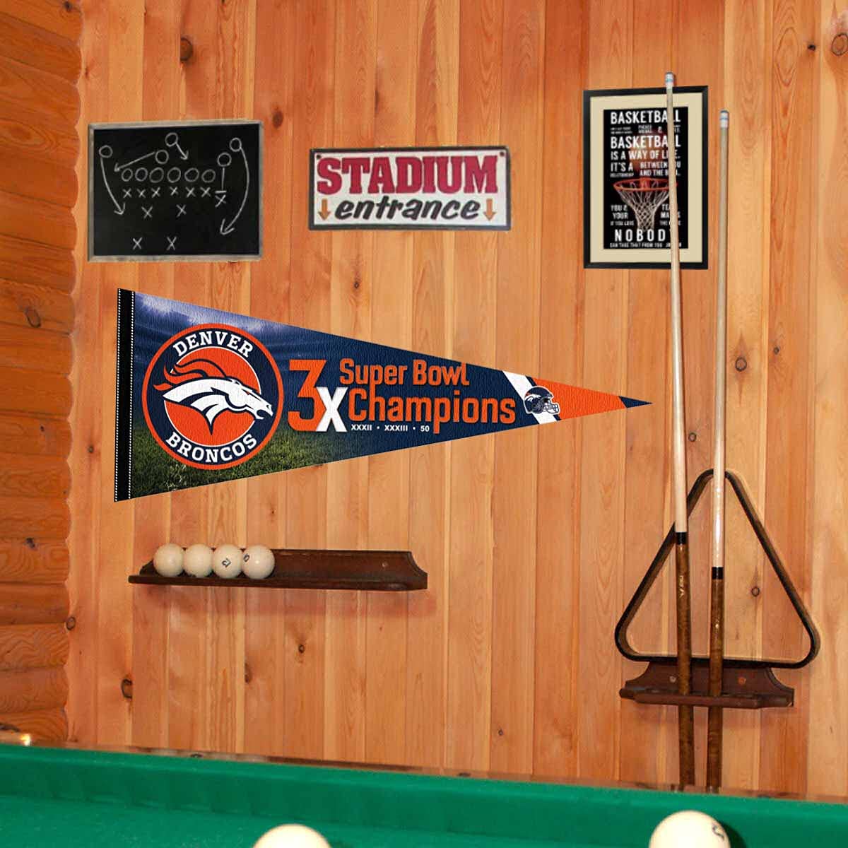 WinCraft Denver Broncos 3 Time Bowl Champions Pennant Banner Flag - Sports Collectibles, Sports Memorabilia, Sports Fan Shop, Sports Gifts