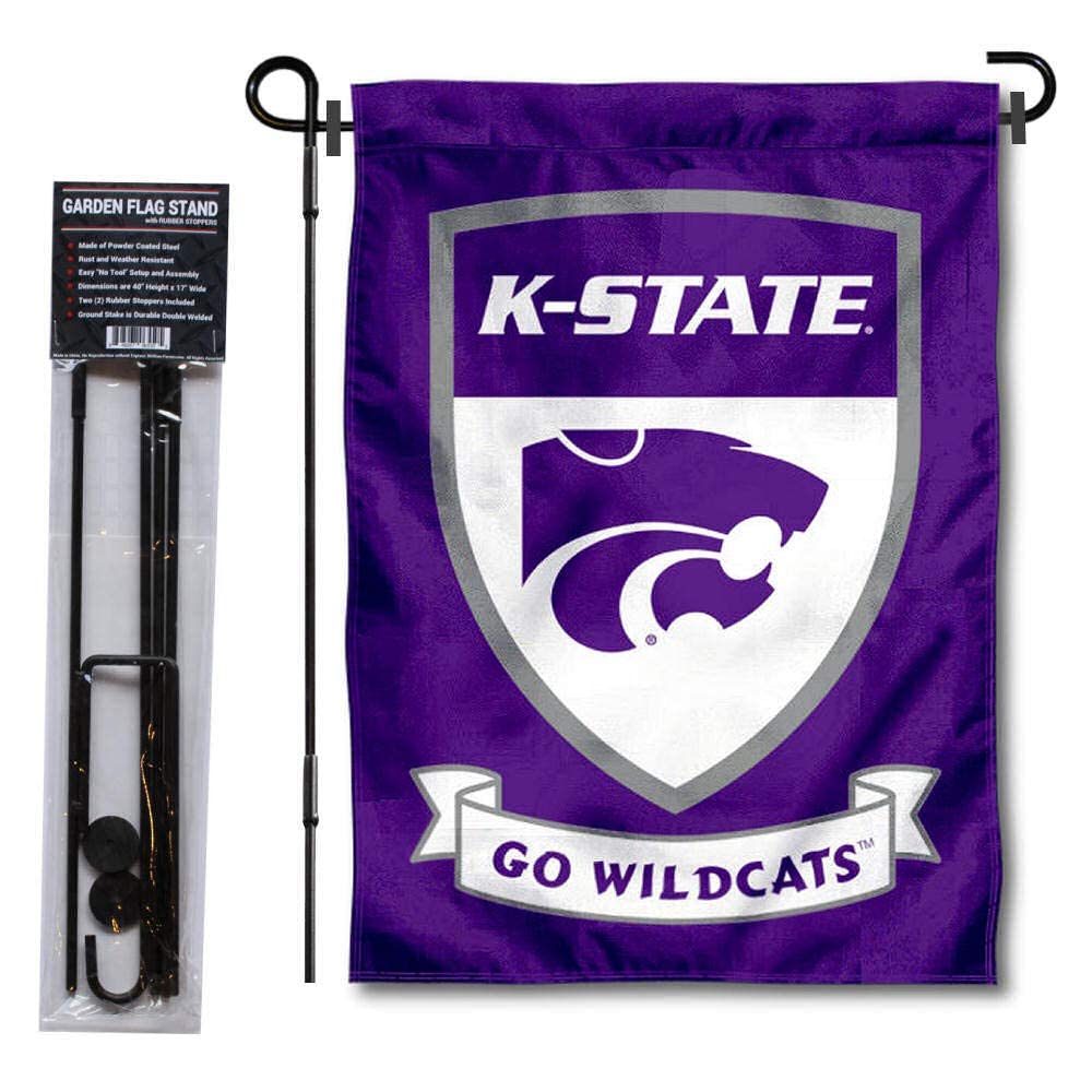 College Flags & Banners Co. Kansas State University Go Wildcats Shield Garden and USA Flag Stand Pole Holder Set - Sports Collectibles, Sports Memorabilia, Sports Fan Shop, Sports Gifts