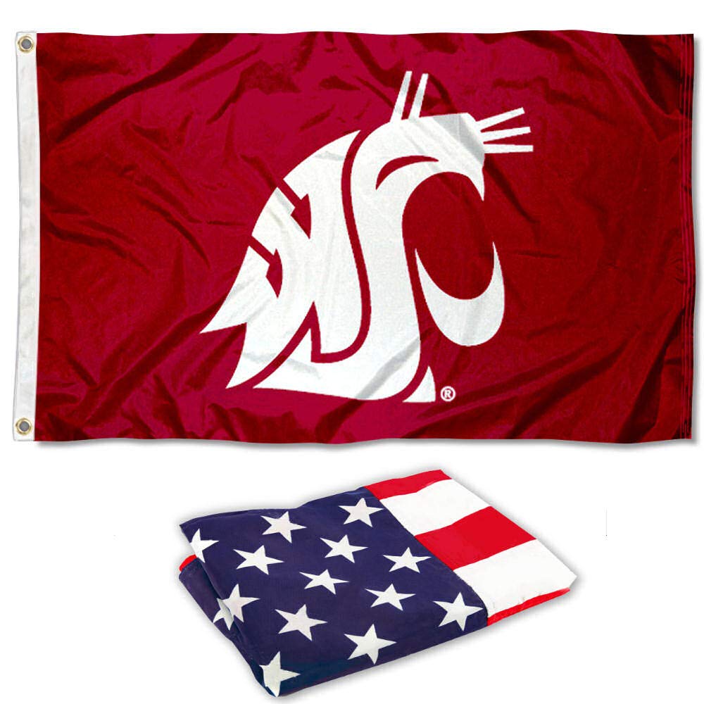 College Flags & Banners Co. Washington State University Flag and USA 3x5 Foot Flag Set - Sports Collectibles, Sports Memorabilia, Sports Fan Shop, Sports Gifts