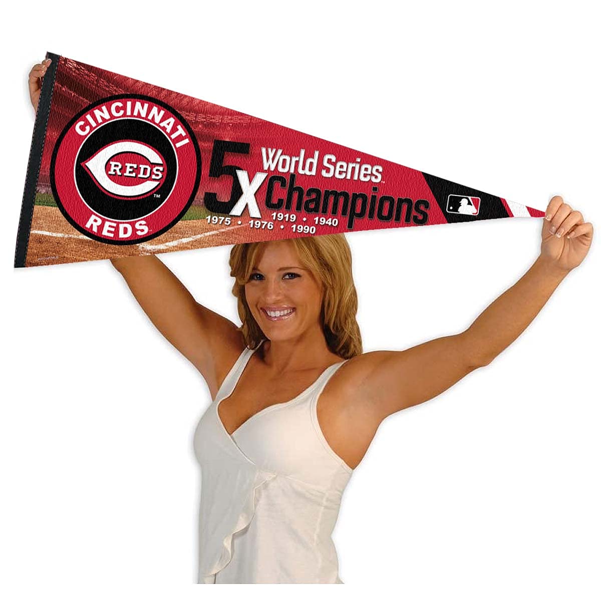 WinCraft Reds 5 Time Champions Pennant Flag - Sports Collectibles, Sports Memorabilia, Sports Fan Shop, Sports Gifts