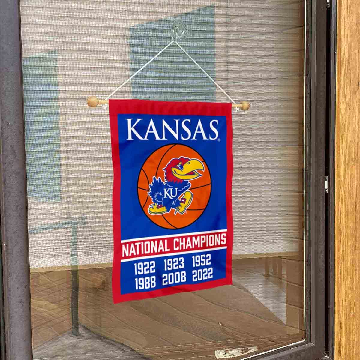 College Flags & Banners Co. Kansas KU Jayhawks 6 Time Basketball National Champions Banner for Windows Doors and Walls - Sports Collectibles, Sports Memorabilia, Sports Fan Shop, Sports Gifts
