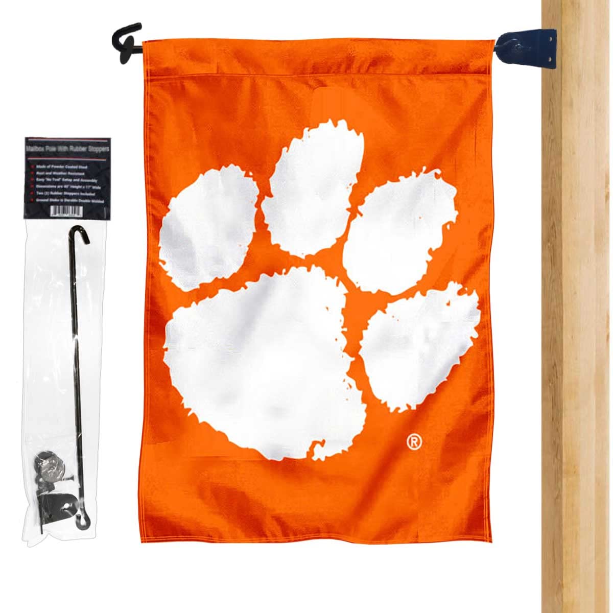 Clemson Primary Logo Garden Flag and Mailbox Post Pole Mount Holder Set - Sports Collectibles, Sports Memorabilia, Sports Fan Shop, Sports Gifts