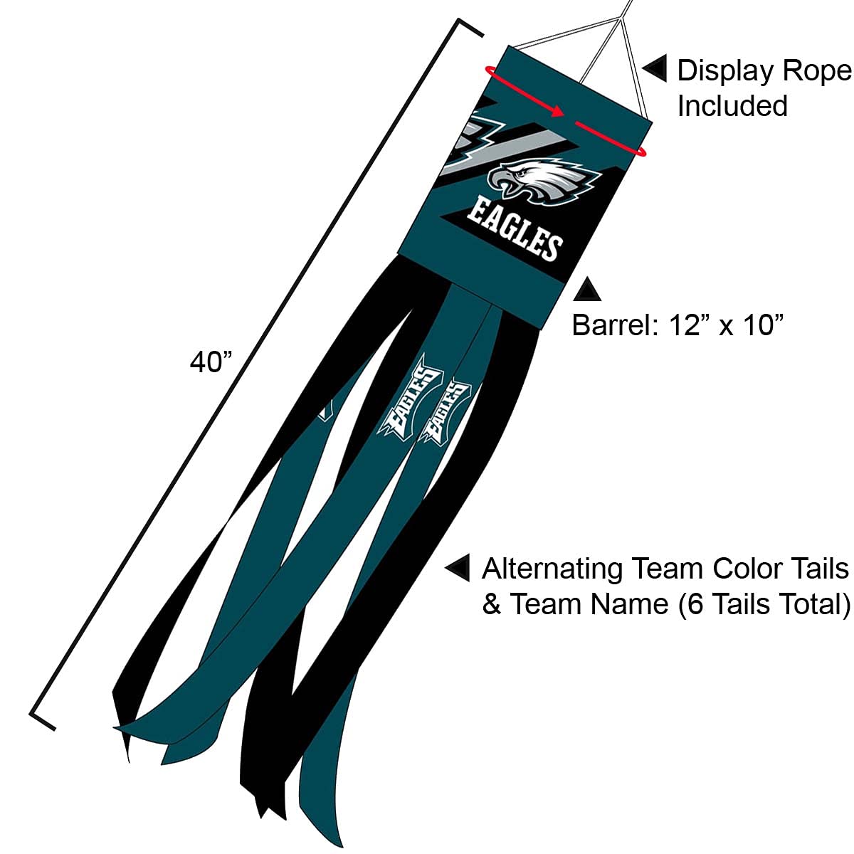 Philadelphia Eagles Team Windsock - Sports Collectibles, Sports Memorabilia, Sports Fan Shop, Sports Gifts