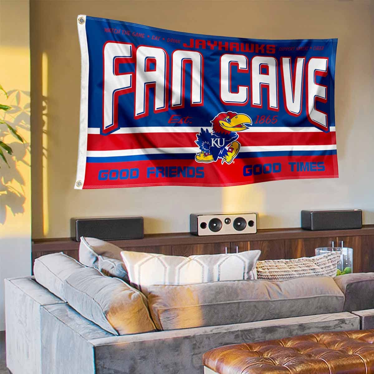 Kansas Jayhawks Fan Man Cave Banner Flag - Sports Collectibles, Sports Memorabilia, Sports Fan Shop, Sports Gifts
