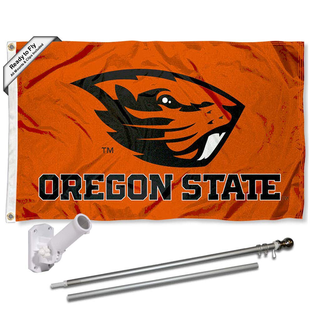 College Flags & Banners Co. Oregon State Beavers Orange Flag with Pole and Bracket Complete Set - Sports Collectibles, Sports Memorabilia, Sports Fan Shop, Sports Gifts