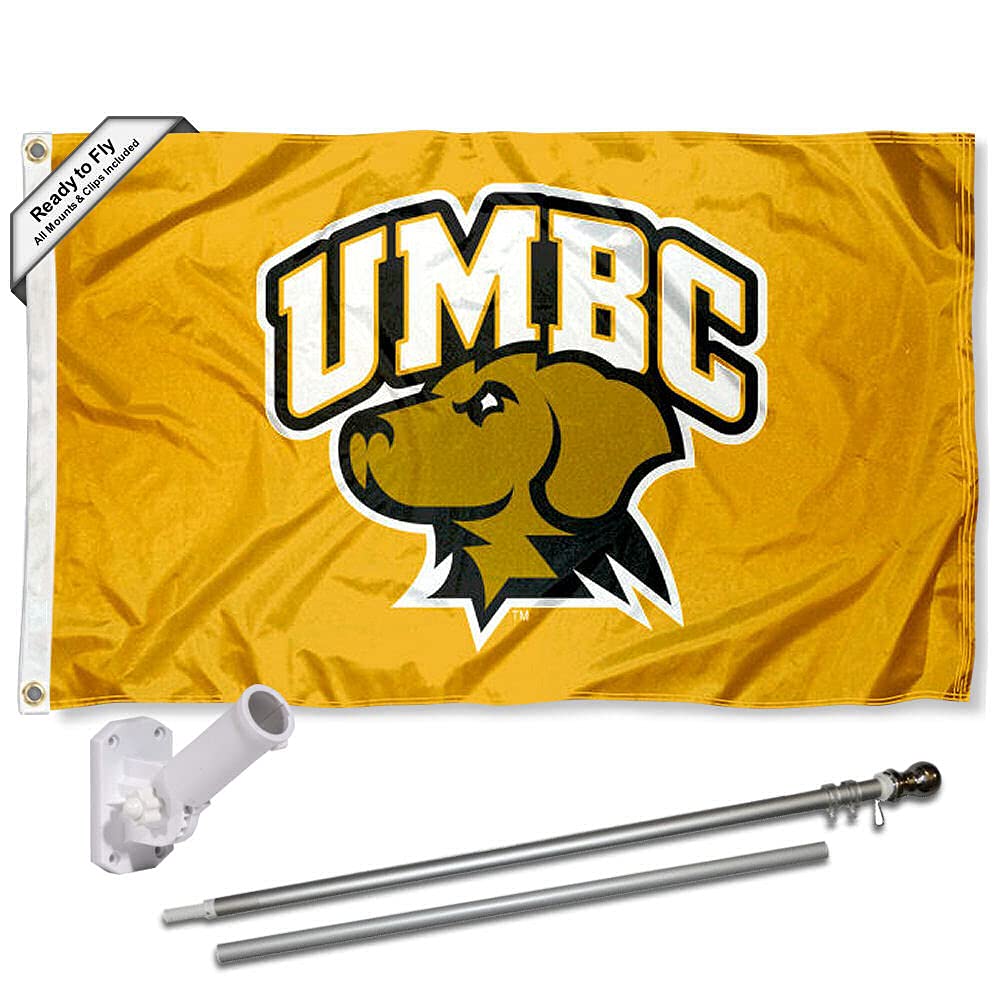 College Flags & Banners Co. UMBC Retrievers Gold Flag and Pole Bracket Mount Bundle - Sports Collectibles, Sports Memorabilia, Sports Fan Shop, Sports Gifts