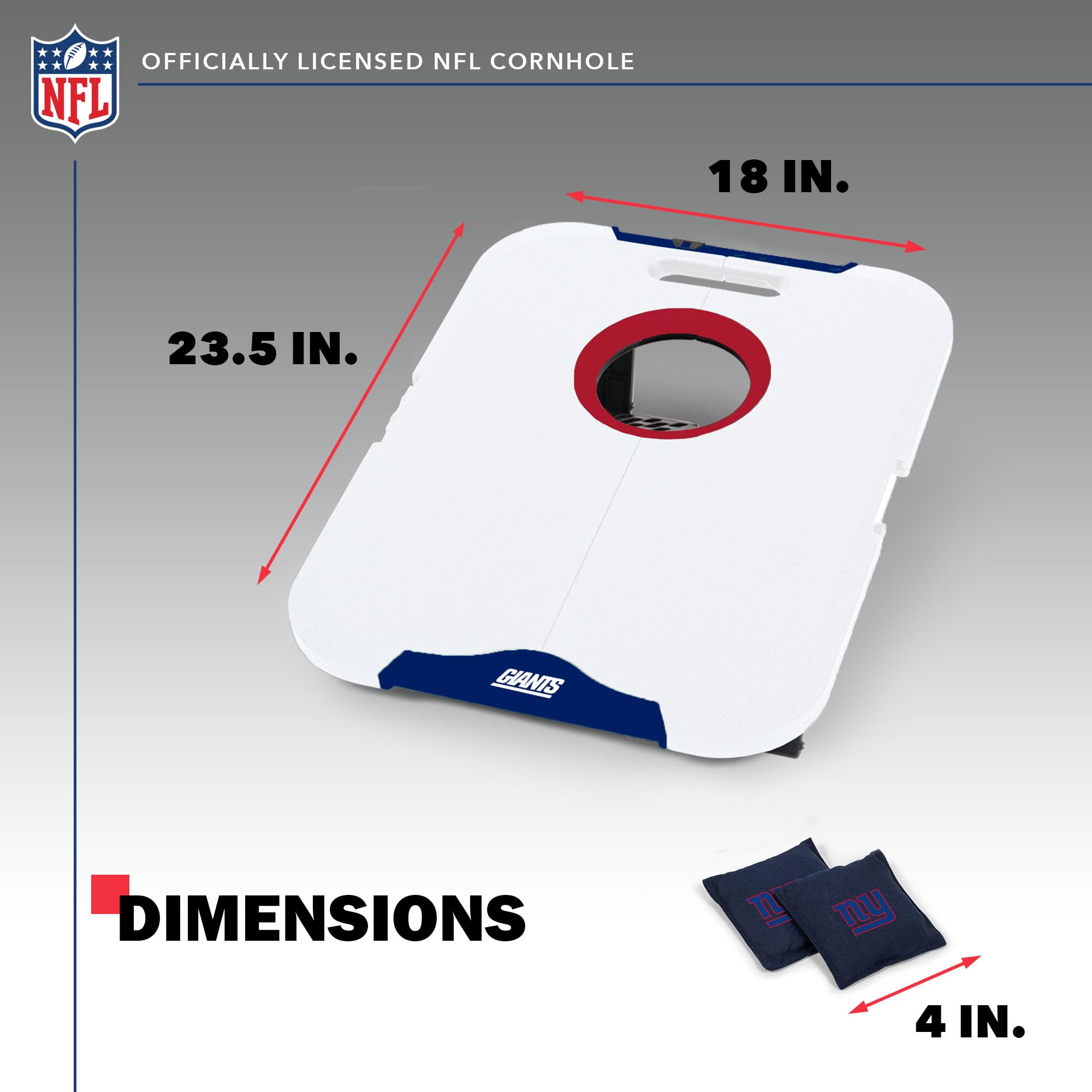Wild Sports NFL New York Giants Pro Football All-Weather Cornhole Set - Travel Bean Bag Toss Set Includes 8 Bean Bags - Sports Collectibles, Sports Memorabilia, Sports Fan Shop, Sports Gifts