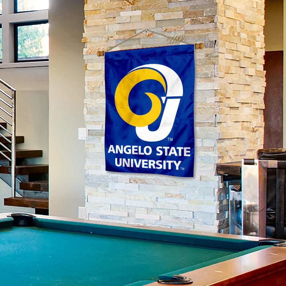 College Flags & Banners Co. Angelo State Rams House Flag and Wood Banner Pole Set - Sports Collectibles, Sports Memorabilia, Sports Fan Shop, Sports Gifts