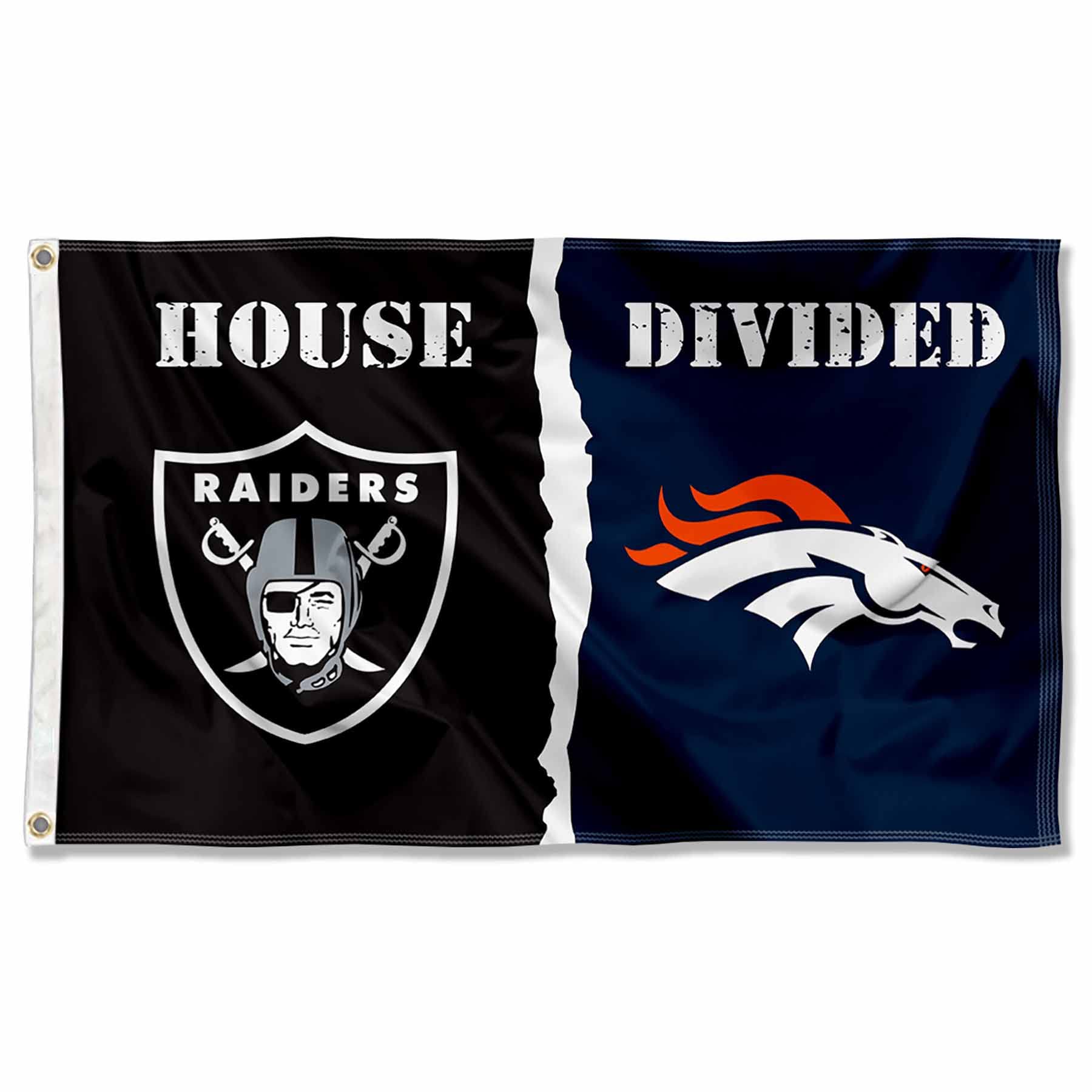 WinCraft Raiders and Broncos House Divided Flag Rivalry Banner - Sports Collectibles, Sports Memorabilia, Sports Fan Shop, Sports Gifts