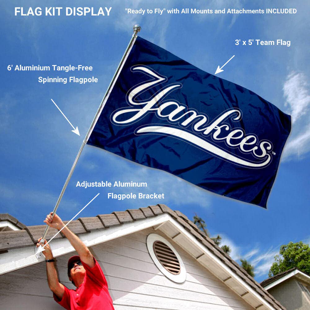 WinCraft New York Yankees Script Flag Pole and Bracket Set - Sports Collectibles, Sports Memorabilia, Sports Fan Shop, Sports Gifts