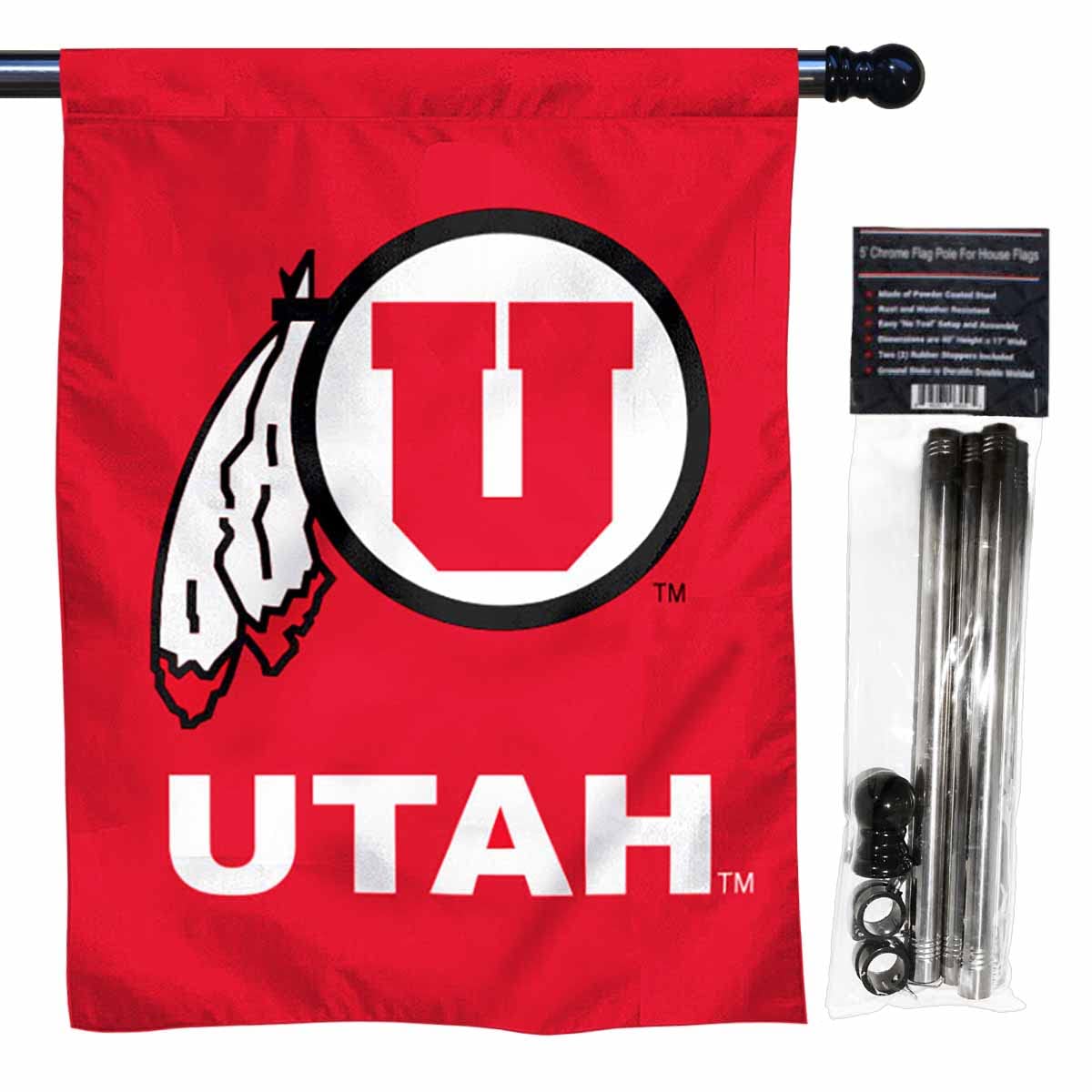 University of Utah House Flag with Flag Pole Set - Sports Collectibles, Sports Memorabilia, Sports Fan Shop, Sports Gifts