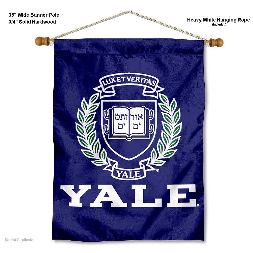 College Flags & Banners Co. Yale University House Flag and Wood Banner Pole Set - Sports Collectibles, Sports Memorabilia, Sports Fan Shop, Sports Gifts