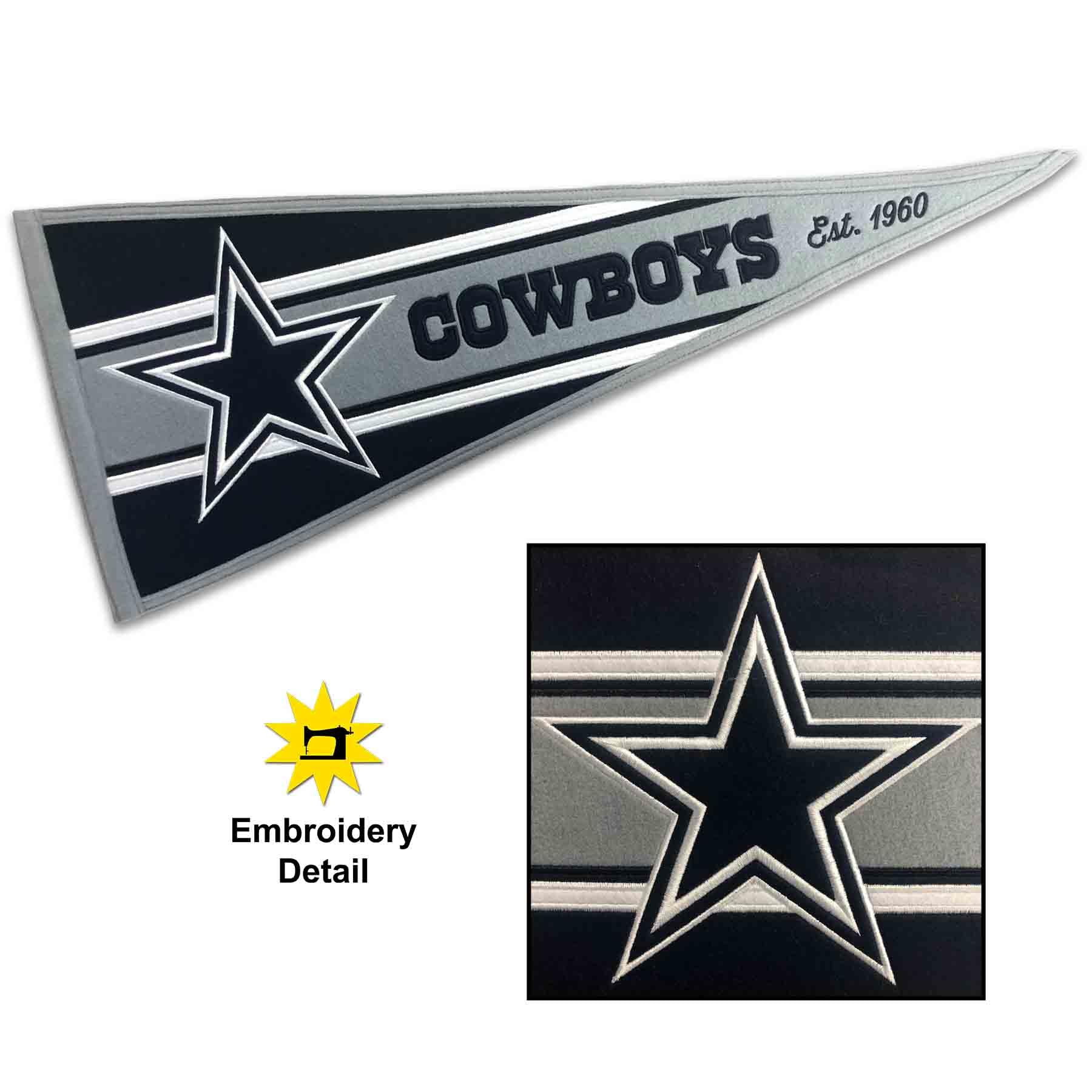 WinCraft Dallas Cowboys Embroidered and Sewn Pennant - Sports Collectibles, Sports Memorabilia, Sports Fan Shop, Sports Gifts
